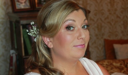 blonde bridesmaid hair half up half down makeup natural, brown eyeshadow, pink dress . ballina Co mayo. 